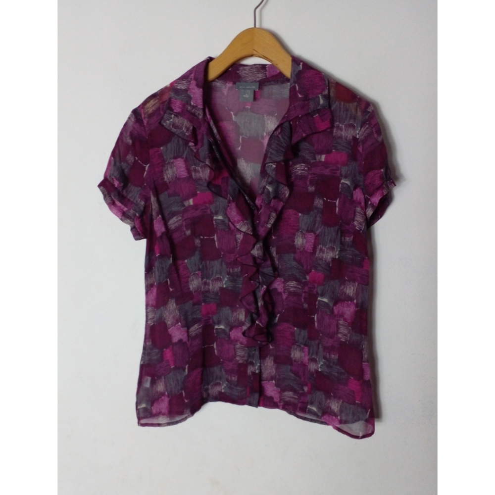 Ann Taylor Short Sleeve Floral Ruffle Top Size 6